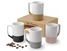 Set of 4 Large 16oz Ceramic Coffee Mugs Microwave Dishwasher Safe Housewarming