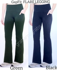 GapFit Womens FLARE LEGGING MOISTURE WICKING, STRETCH BLACK OR GREEN CHOOSE SIZE