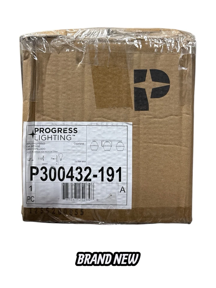 Progress Lighting Copeland 24 pulgadas Vidrio opalino ligero tocador dorado cepillado de 3 luces Foto 2 de 4