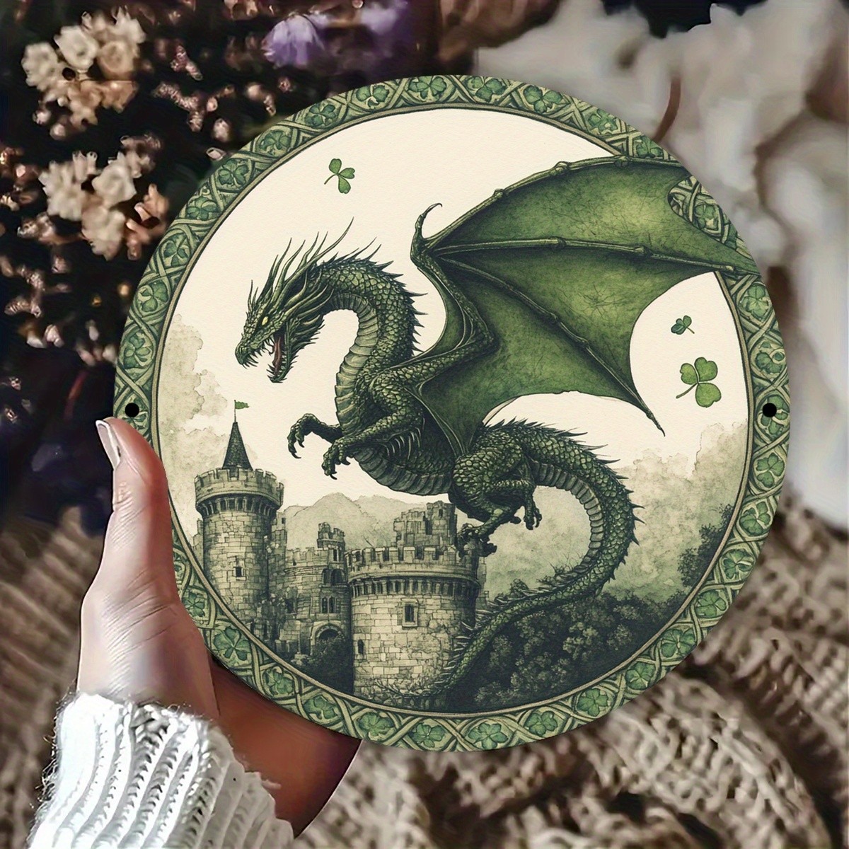 Flying Dragon Fantasy Round Aluminum Art 7.87Inch