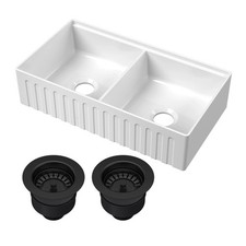Nuie Farmhouse Kitchen Sink, Double Bowl, Fireclay Apron Front Sink 33x18x8"