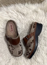 KLOGS Austin Taupe Suede Tapestry Comfort Clog Leather Buckle Women’s Size 7.5M