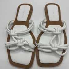 Azalea Wang Stetson White Flat Sandals Women Size 7 Knotted Square Toe Slides