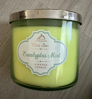 Bath & Body Works White Barn 14.5oz Eucalyptus Mint 3-Wick Scented Candle w/Lid