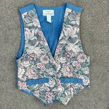 VTG 90s Longhorn Western Cowgirl Cottagecore Pastel Floral Tapestry Dress Vest S
