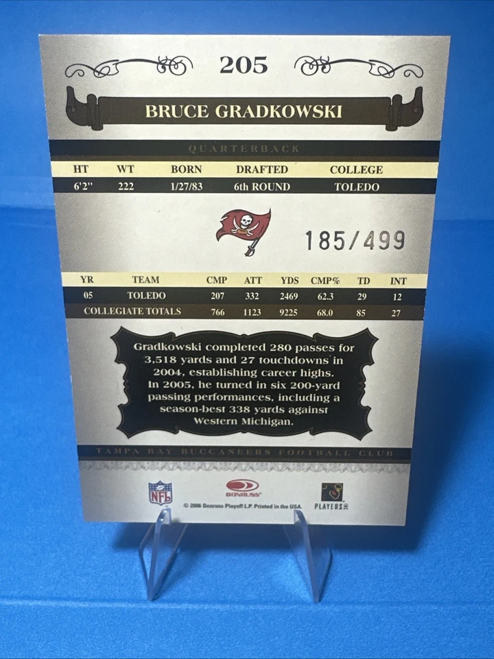 2006 Donruss Classics - Rookie Bruce Gradkowski #205 /499 (AU, RC) - Image 2 of 2