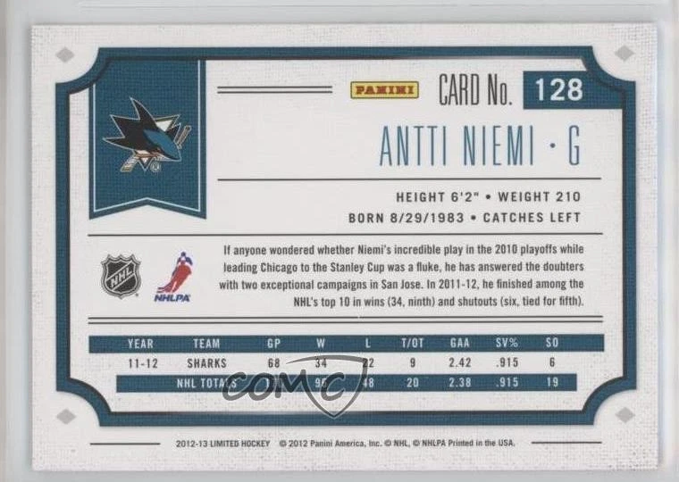 2012-13 Panini Limited Silver /49 Antti Niemi #128 - Image 2 of 2