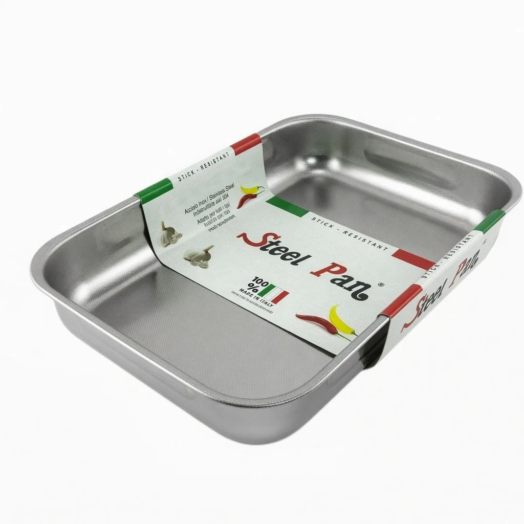 Steel Pan Roaster Tin Lasagne Dish Non-Stick Stainless Steel No Coating Italy
