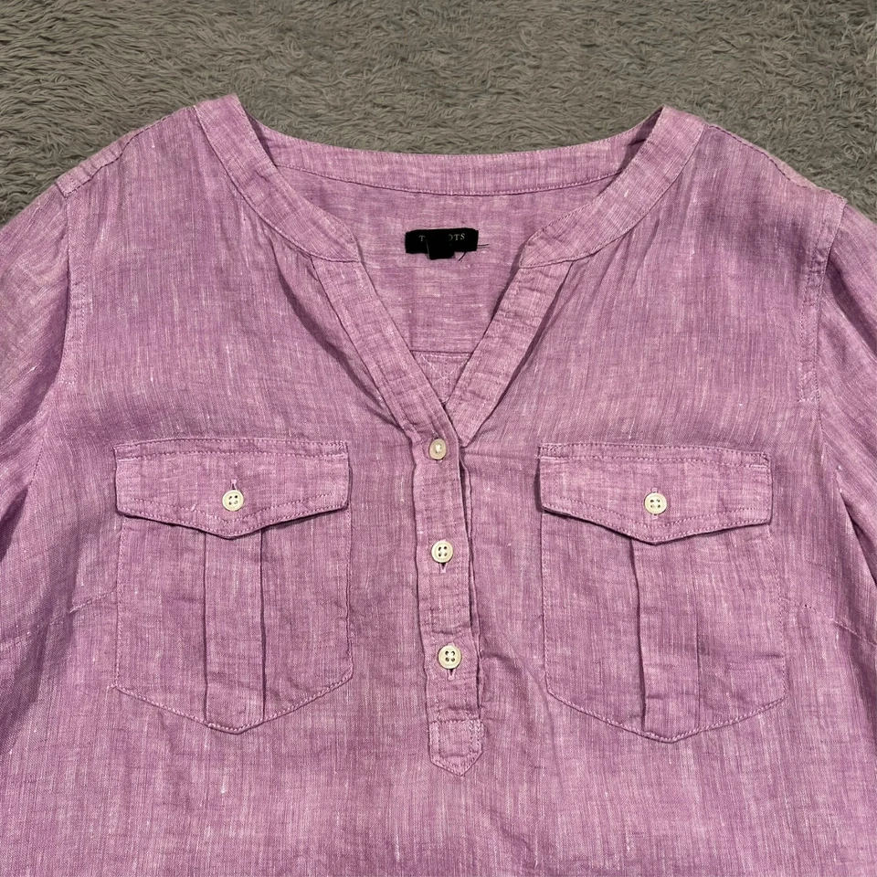 Camisa Talbots Petite de lino para mujer grande pequeña púrpura manga con lengüeta enrollable Foto 2 de 4