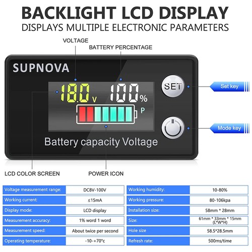 2Pcs SUPNOVA Battery Monitor 12 24 36 48 60 72v Car Golf cart Battery Indicator - Picture 3 of 9