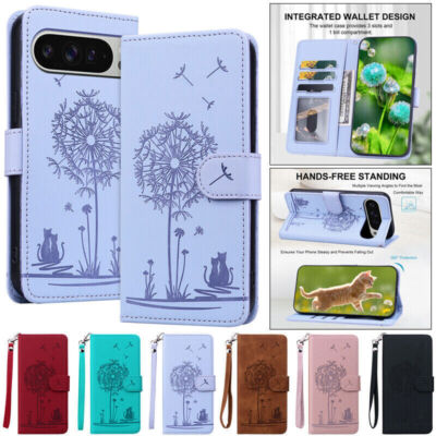 PU Leather Cat Card Wallet Phone Case For Google Pixel 9 Pro XL 8 7 Pro 8A 7A 6A
