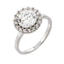 Sterling Silver Engagement CZ Stones Ring w/ 8 mm 2 ct Brilliant Cut Center CZ