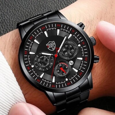 Montre Deyros Homme + 4 Bracelets Cuir – Quartz, Cadran Noir