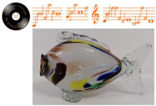 Vintage Murano Glass Fish White Blue Yellow Brown Ornament Statue