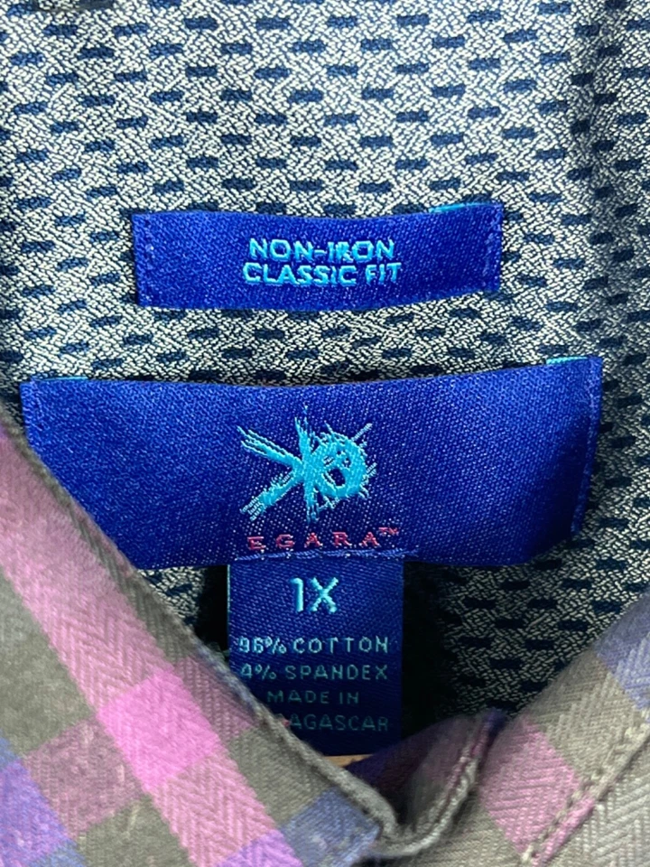 Рубашка Egara Dress мужская размер 1XL фиолетовая клетчатая с длинным рукавом не железная на пуговицах - Изображение 3 из 4