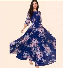 Image of NWT $258 Yumi Kim Woodstock Maxi Dress XS Botanical Garden Floral Navy DR-3298M