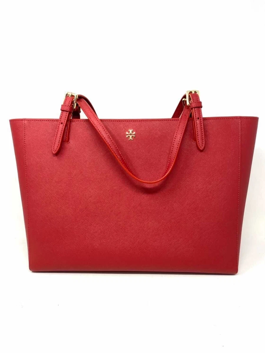 Tory Burch York Buckle Tote Bag Womens Large Red Leather Multi-Compartments