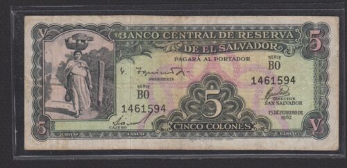 El Salvador 5 Cinco Colones P#102a 1962 Rare - 第 1/2 張圖片