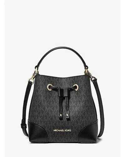 Michael Kors Mercer Black Logo Small Drawstring Bucket Bag Crossbody Bag