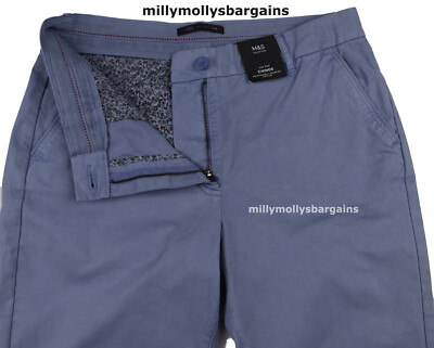 M&S Chinohose blau Damen Größe 12 Petite L29,5'' ETIKETT DEFEKT