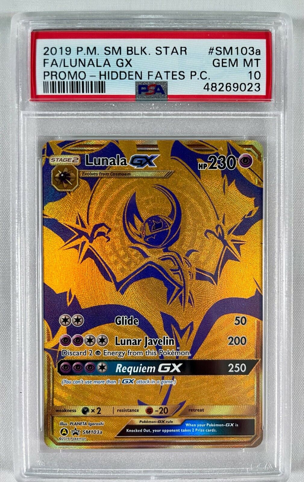 PSA 10 LUNALA GX SM103a Gold Hidden Fates Promo Pokémon Card GEM MINT