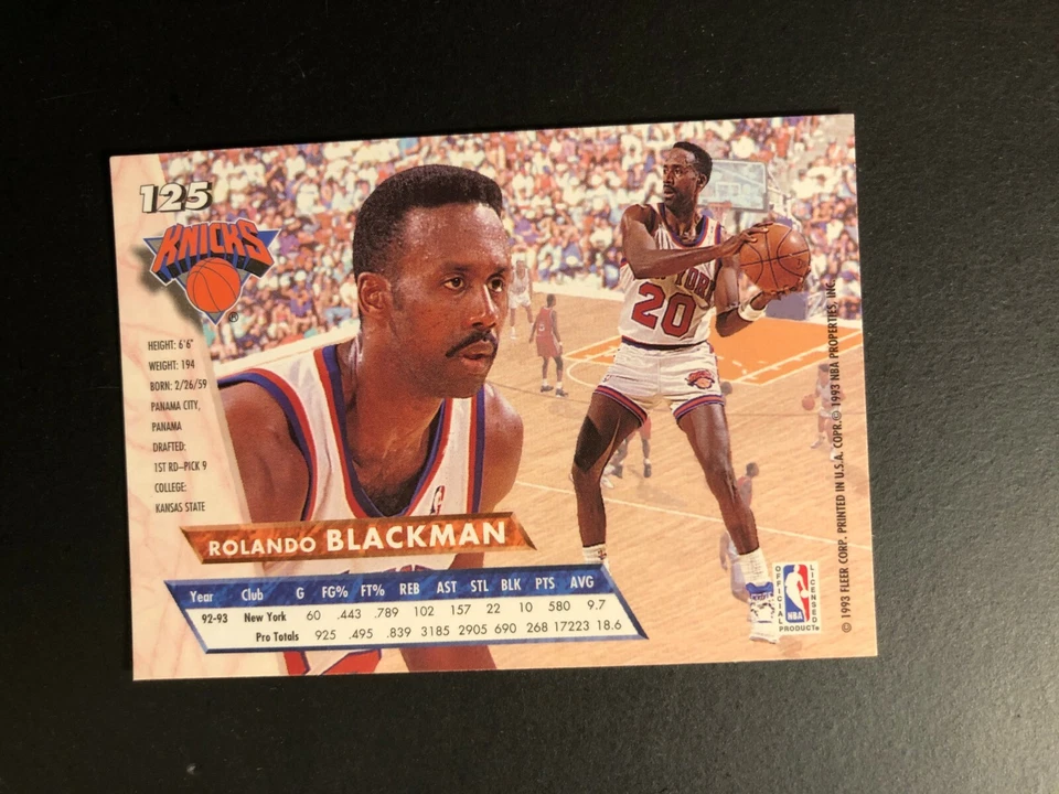 1993 ROLANDO BLACKMAN Fleer Basketball Card  # 125  Made in USA - Image 4 of 4