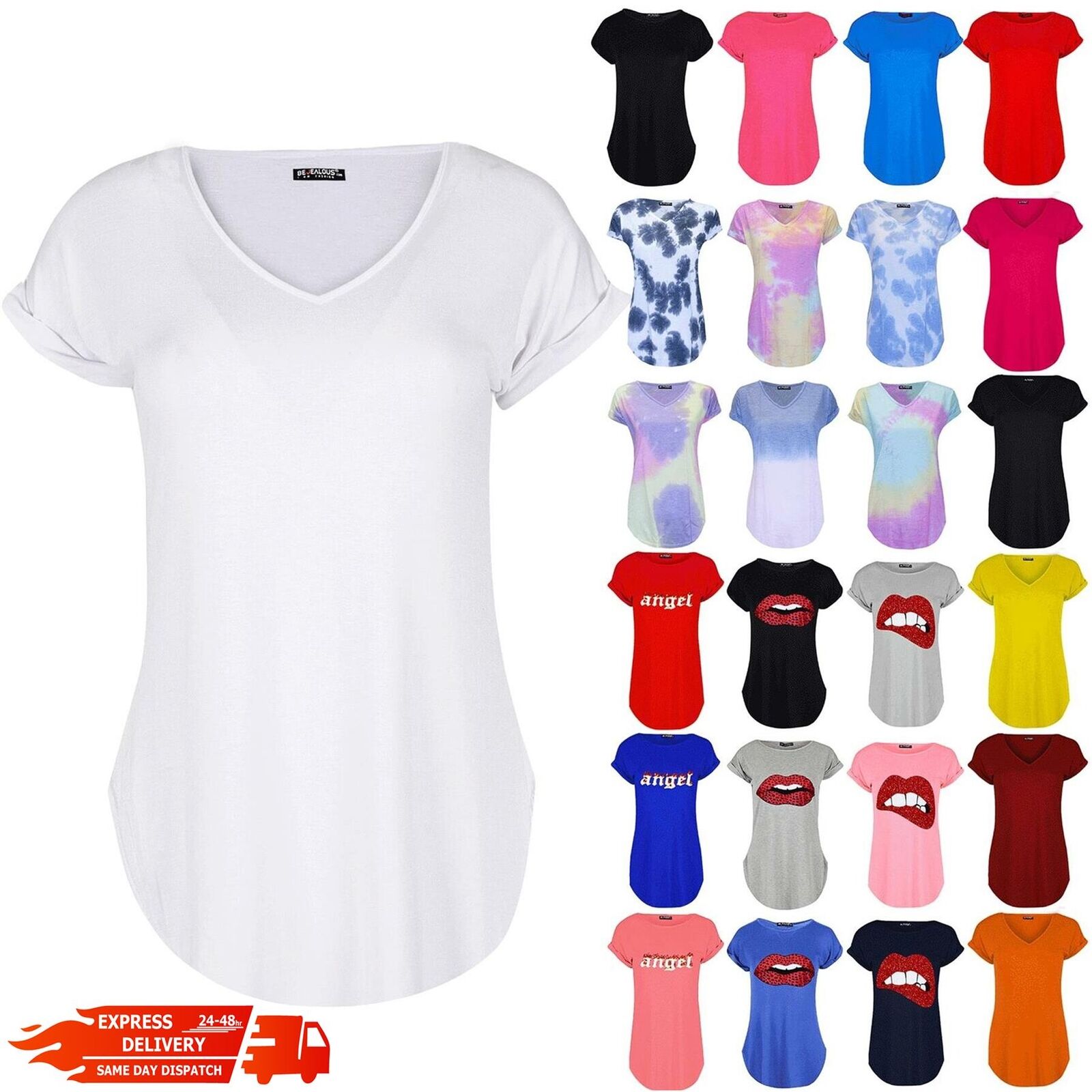 Women's Wide Neck V-neck T-shirt - VecFashion