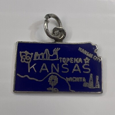 F 925 Sterling Silber Retro Anhänger KANSAS City Wichita USA royalblau Emaille