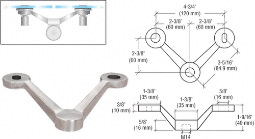 CRL GRP2VBS Brushed Stainless Double Arm 'V' Post Mounted Fitting - Picture 2 of 4