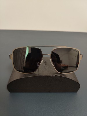 Prada Sonnenbrille 0805 Gun Grau Metallrahmen Schwarz Grau Linse