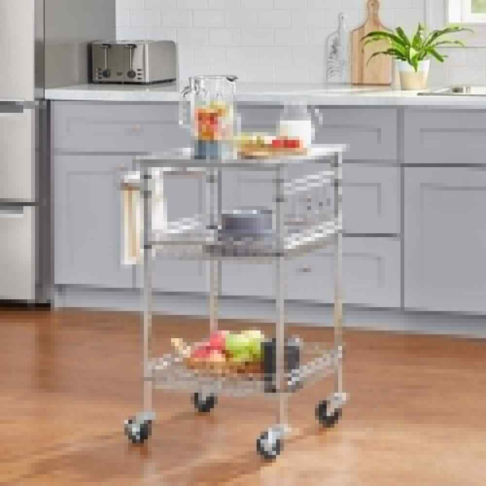 Stainless Steel Kitchen Carts On Wheels Steelton Wood Top Work Cart