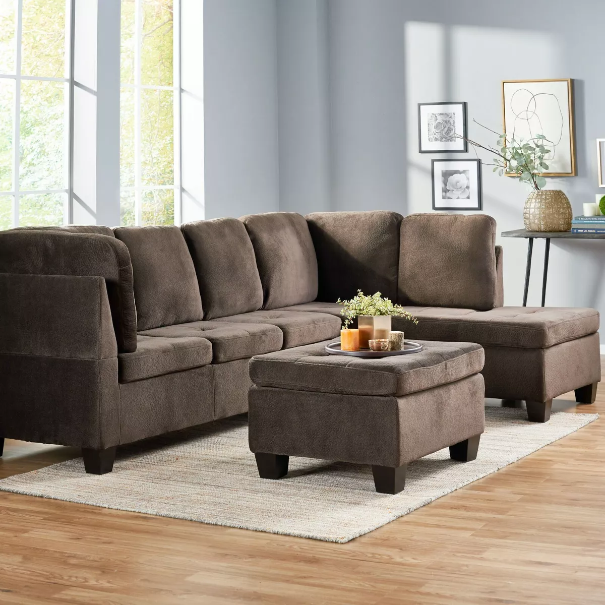Brown microfiber on sale sectional with chaise