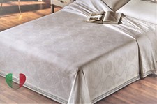 Coperta Copriletto Robusto Broccato Bianco 100% Cotone Bordo Pizzo T40