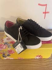 Joules Solena Leather Fur Pumps Trainers Black UK 7 BNIB