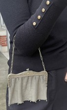 Sac ancien  maille métallique Art Nouveau décor coquille Mesh evening bag