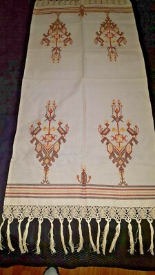 Aztec Mayan Incan bird southwestern beige table rinner 23'' X 58'' exquiste  vtg