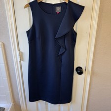 Vince Camuto Women's Ruffle Sheath Cocktail Wedding Guest Dress Midnight Navy 10