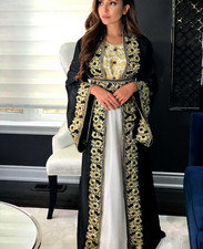 Black  White Wedding Kaftan Hand Work Embroidered Moroccan Georgette Stylish