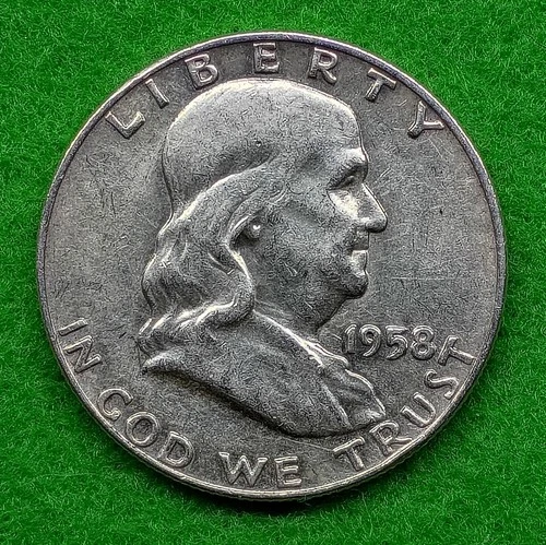 90% Silver 1958 D Franklin Half Dollar Circulated US Coin 50C