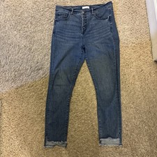 Loft Ann Taylor Frayed Hem Button Fly High Waist Skinny Jeans Medium Wash Sz 10