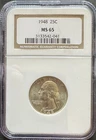 1948-P  Washington Silver Quarter  NGC MS65     Free US Shipping