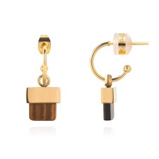 14K Gold Tiger Eye Square Dangle Hoop Earrings for Women, Plated Small Huggie Ho