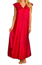 Shadowline Lingerie Long Lace Cap Sleeve Nightgown Red