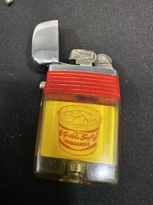Vintage 1960's Scripto Lighter Greg s Gold n Soft Margarine Made USA
