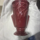 Vinage 8 1/4" SHAWNEE USA Art Pottery VASE Burgundy Leaves