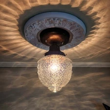 Antique Vintage 1910's 30s Glass Globe light fixture ceiling light hall brass