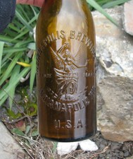 nice emb INDIANAPOLIS BREWING / INDIANA quart beer bottle WINGED ANGEL pictorial