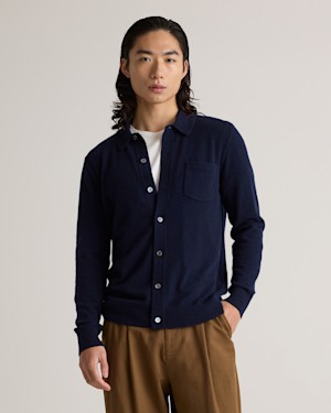 Quince Men Mongolian Cashmere Button Down Sweater Blue S