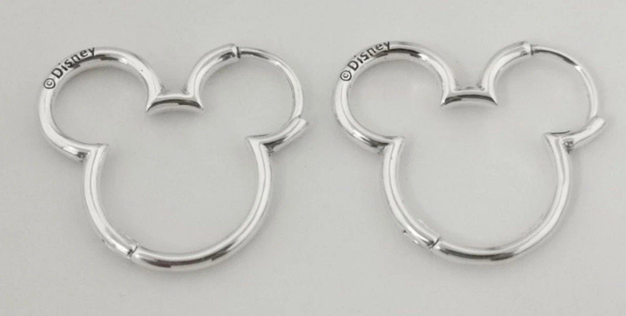 New S925 Silver Pandora Disney Mickey Mouse Silhouette Hoop Earrings 293528C00