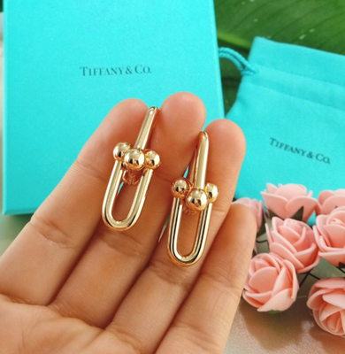 TIFFANY & CO 18K YELLOW GOLD HARDWARE LARGE LINK EARRINGS W/ BOX